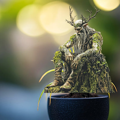 Acrylic Gartenstecker mit Waldgeist in einem schwarzen Pflanztopf