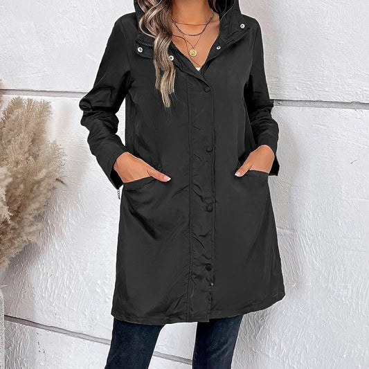 Damen Herbstmantel lang mit hohem Kragen & Knopf-Riegel – Leandra