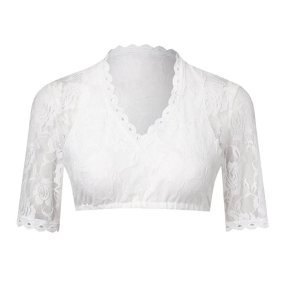 Weiße Dirndl-Bluse aus floraler Spitze, Vorderansicht