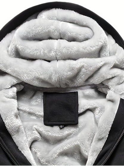 Schwarze Jacke mit grauem Kunstfellfutter, warm, modisch, Winterbekleidung, Unisex.
