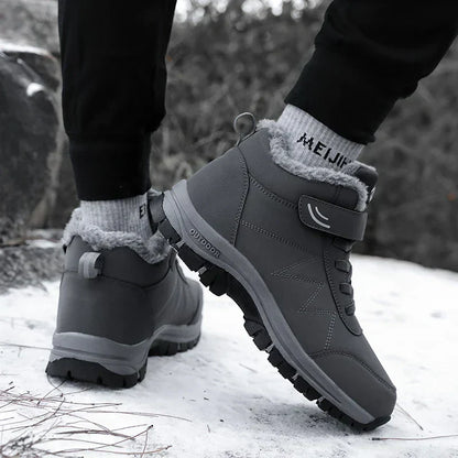 Graue wasserdichte Leder-Winterschuhe, rutschfest, warm, Outdoor-Sneaker für Herren.