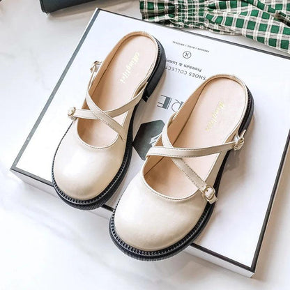 Damen-Lederslipper beige, modische Mules, bequem, rutschfest, Freizeit, elegantes Design.