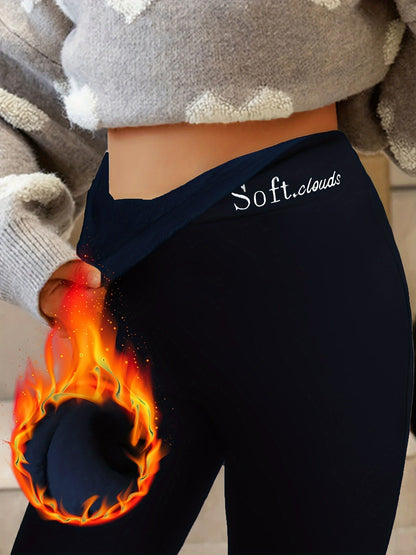 Damen Thermo-Leggings, schwarz, weiches Material, ideal für kalte Temperaturen, modisch und warm.
