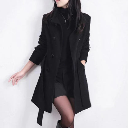 Damen Wintermantel schwarz mit Gürtel, modisch, elegant, warm, Herbst-Winter-Kollektion.
