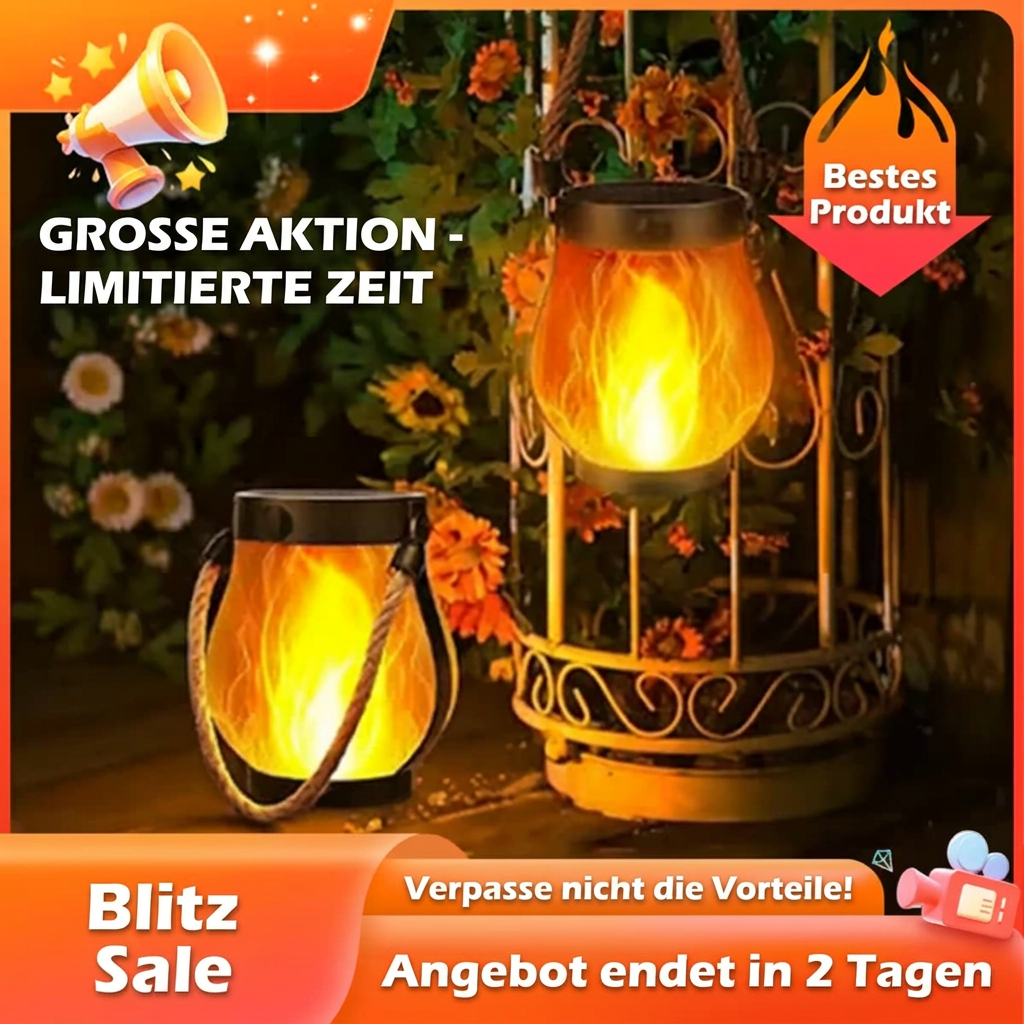 Solar Gartenlaterne mit flackerndem Flammeneffekt, wiederaufladbare bronzene Metall Außenleuchte
