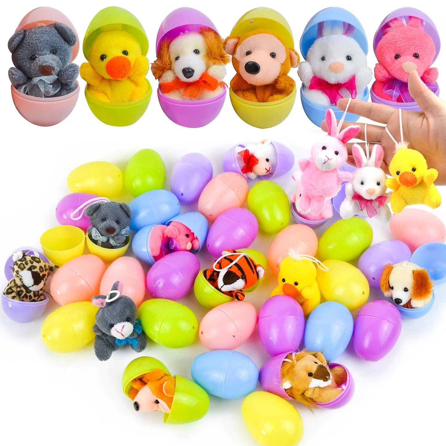 Plüsch-Ostereier mit Mini-Tieren für Kinder – 12er Set Überraschungseier