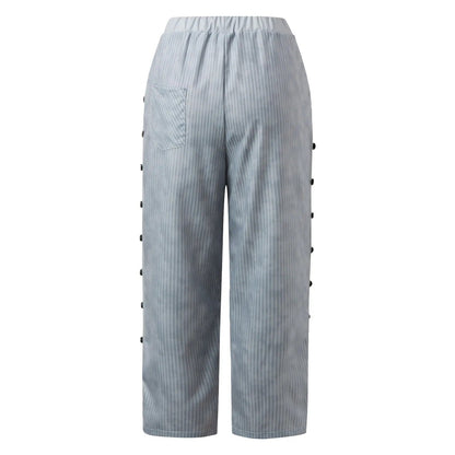 Gestreifte High-Waist Damen Hose mit Zierknöpfen – Herbstzauber Florence