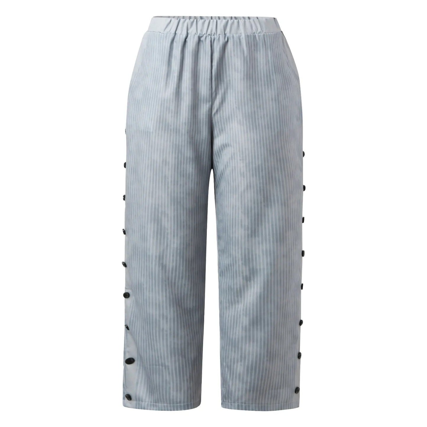 Gestreifte High-Waist Damen Hose mit Zierknöpfen – Herbstzauber Florence