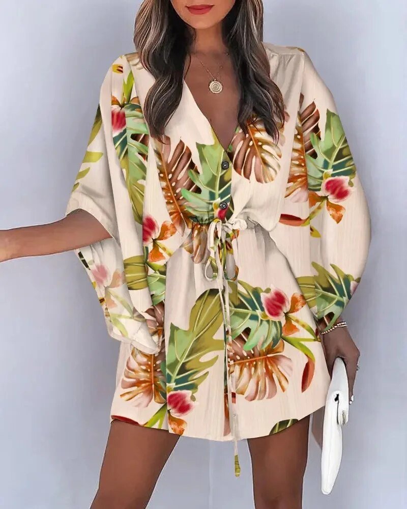 Sommerkleid mit V-Ausschnitt und Rüschenärmeln – Amira