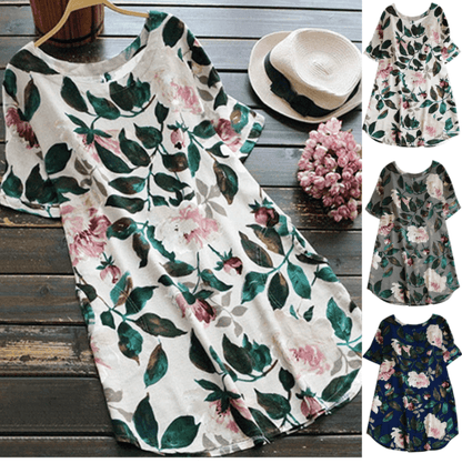Blumiges Sommer Freizeitkleid mit kurzen Ärmeln für Damen – Malina