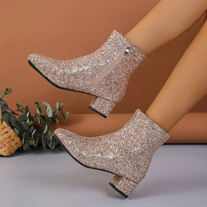 Damen Glitter Stiefeletten mit Absatz – Raelene