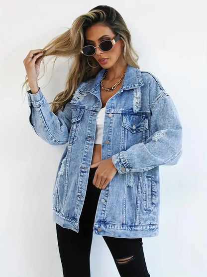 Wasserfeste & Gefütterte Oversized Damen Jeansjacke mit Kapuze – Herbstzauber Talia