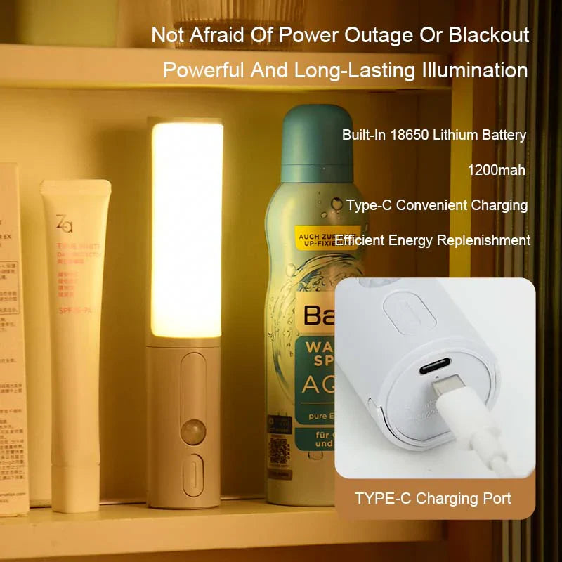 Tragbare LED-Lampe mit USB-C, 18650 Lithium-Akku, 1200mAh, weiß, energiesparend.