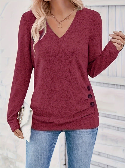 Damenpullover mit V-Ausschnitt und Knopfdetail – Iris