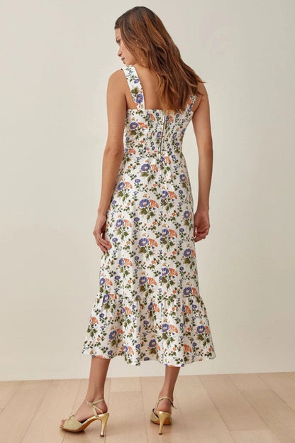 Bedrucktes Auslaufendes Midi-Kleid mit Trägern – Norelle