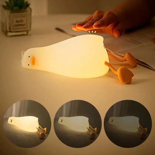 LED-Nachtlicht Ente, dimmbar, warmweiß, Silikon, Kinderzimmer, Tischlampe, USB-aufladbar.