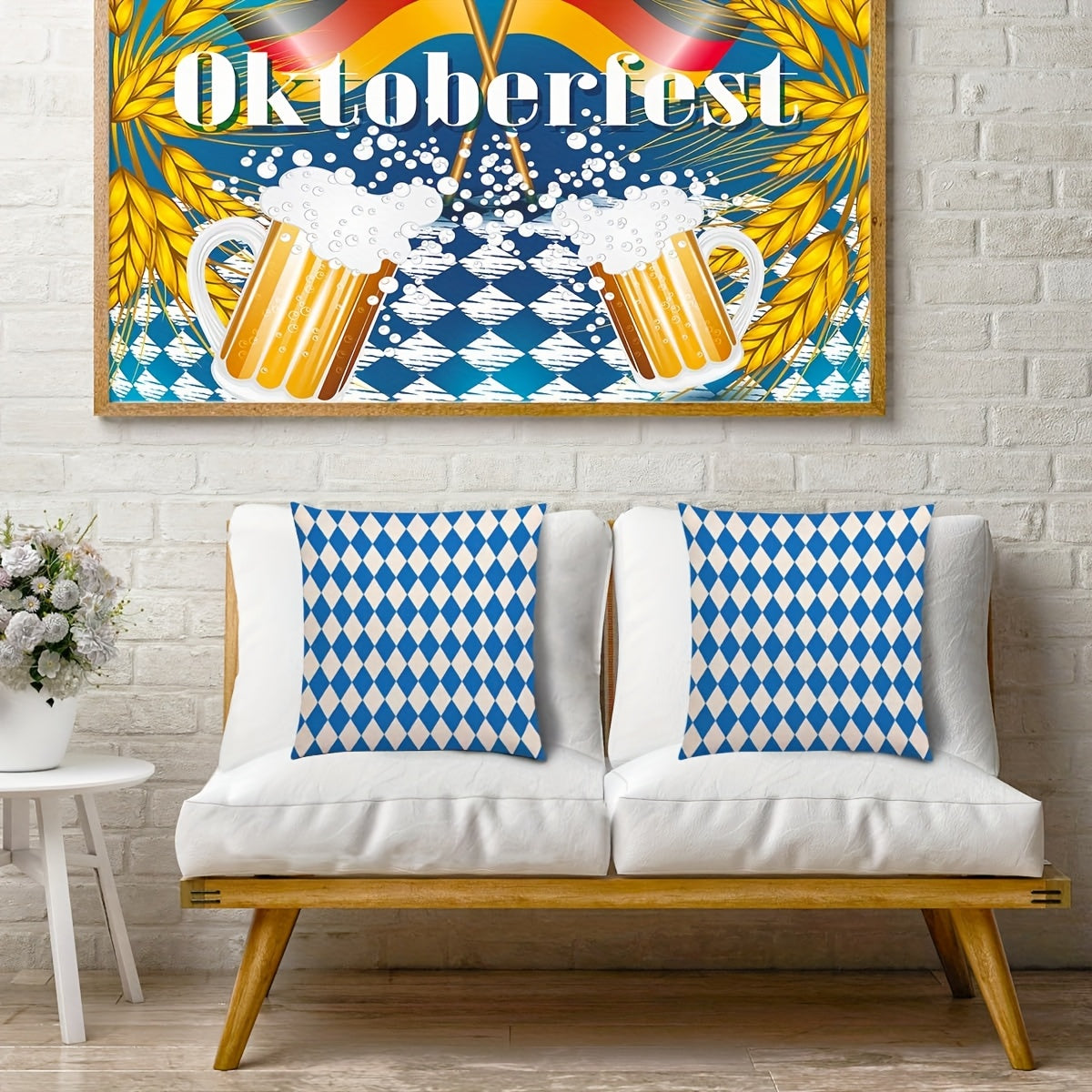 4 Stück Oktoberfest Kissenhüllen mit Rautenmuster – RautenKissenSet Oktoberfest 2026