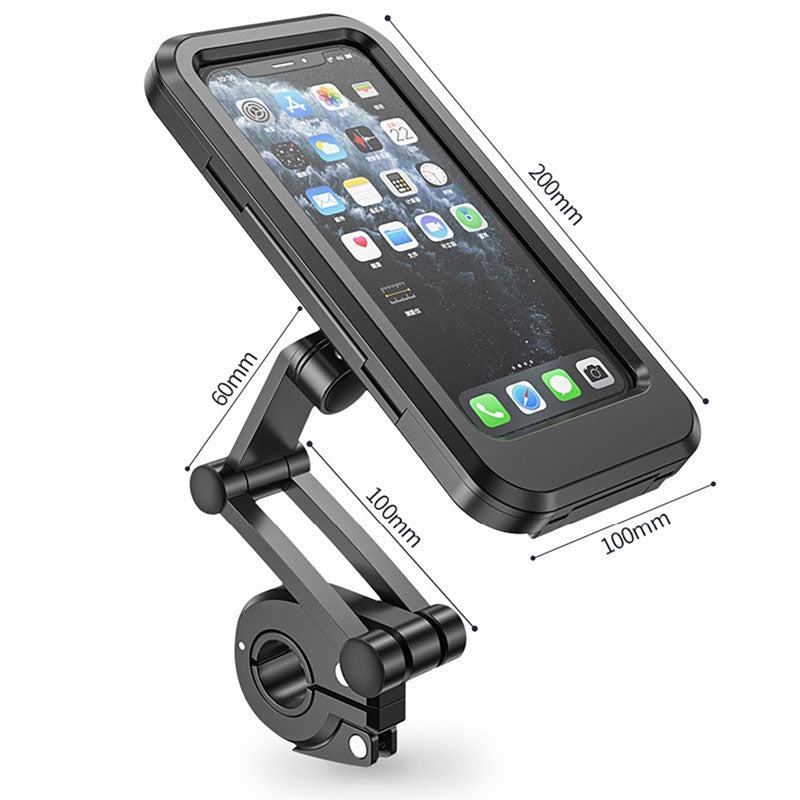Schwarze Handyhalterung Fahrrad, verstellbar, 360 Grad drehbar, robust, für Smartphones.