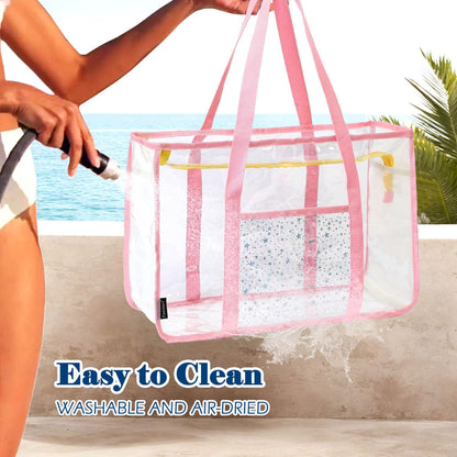 Kaufe 1, Erhalte 1 GRATIS – Extra Große Durchsichtige Mesh-Strandtasche mit 8 Taschen – ClearWave