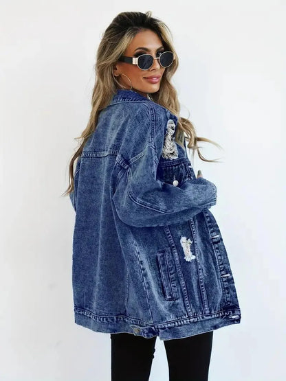 Wasserfeste & Gefütterte Oversized Damen Jeansjacke mit Kapuze – Herbstzauber Talia