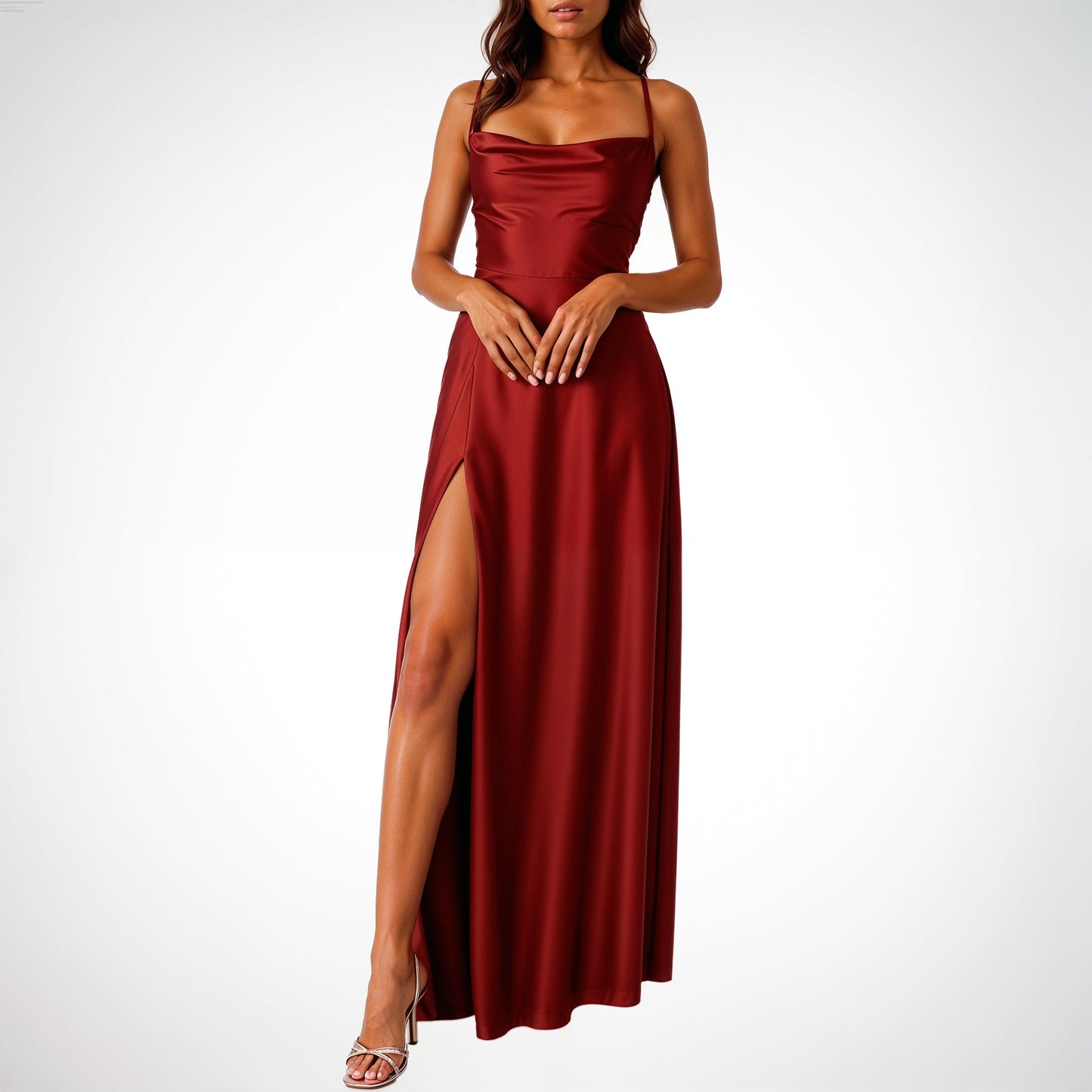 Ärmelloses Seiden-Maxikleid mit Hohem Schlitz – Serena
