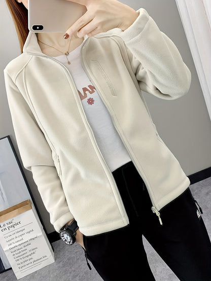 Damen Fleecejacke beige, Reißverschluss, warm, modisch, Freizeitkleidung, Herbst/Winter.