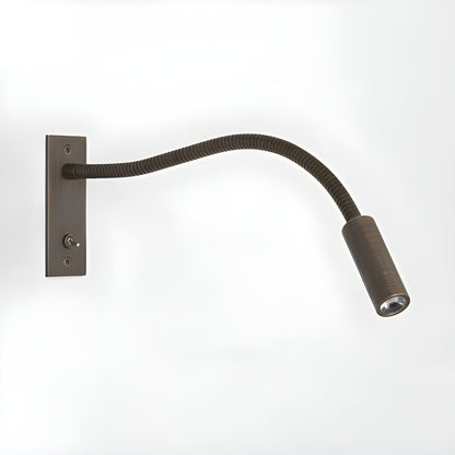 Wandlampe in dunkler Bronzeoptik mit gebogenem Flexarm und Montageplatte