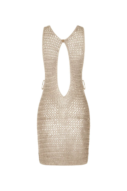 Beige gestricktes durchscheinendes Strandkleid mit luftigem Design – Kaïa