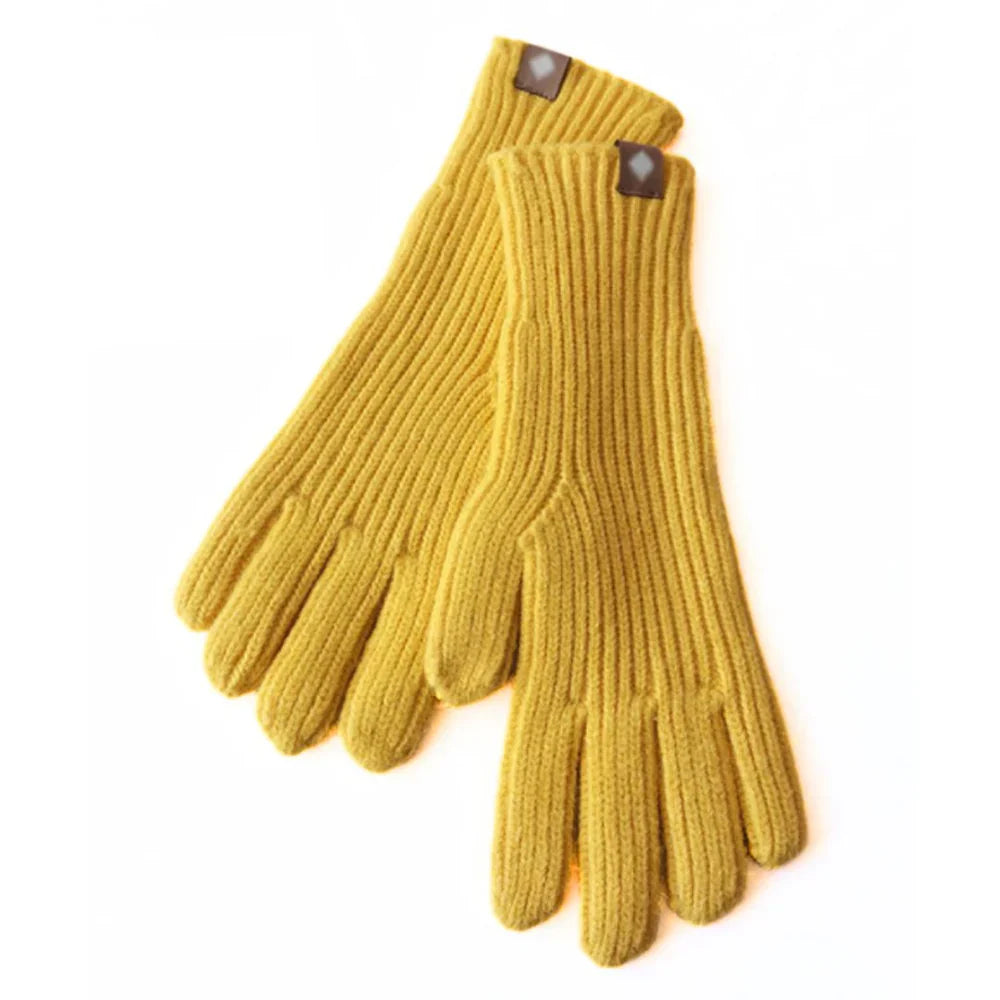 Gelbe Strickhandschuhe aus Wolle, warm und stilvoll, ideal für den Winter.