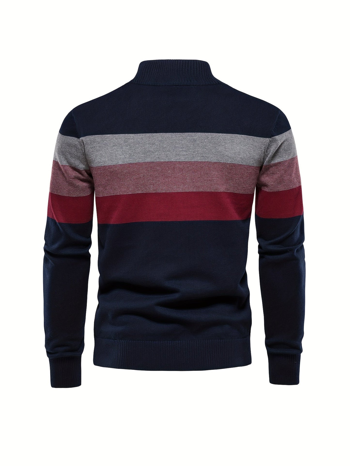 Herrenpullover gestreift, blau-grau-rot, Baumwolle, modisch, warm, langärmelig, Wintermode.