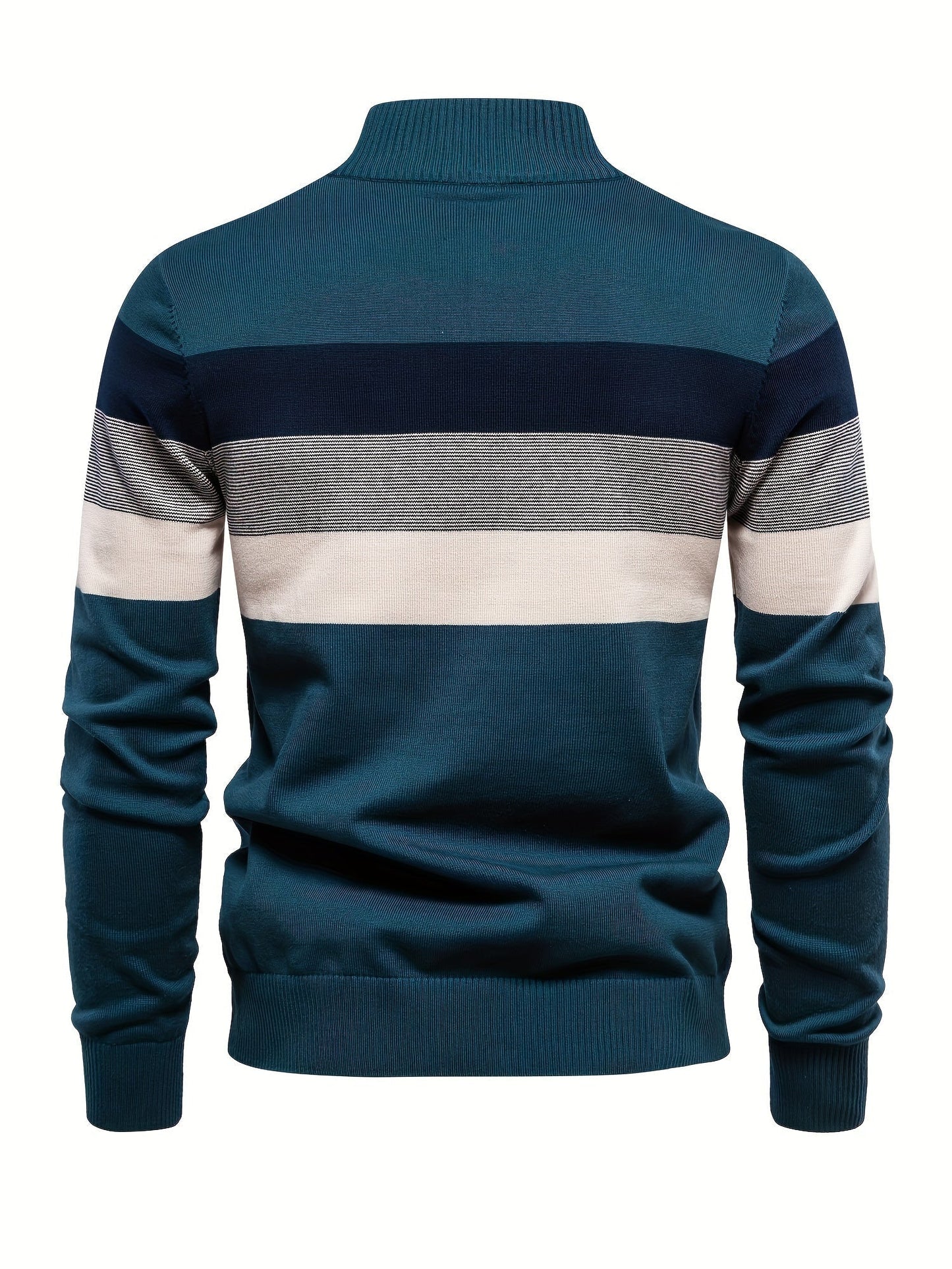 Herrenpullover gestreift, blau-grau, Baumwolle, modisch, langärmelig, Herbstmode.
