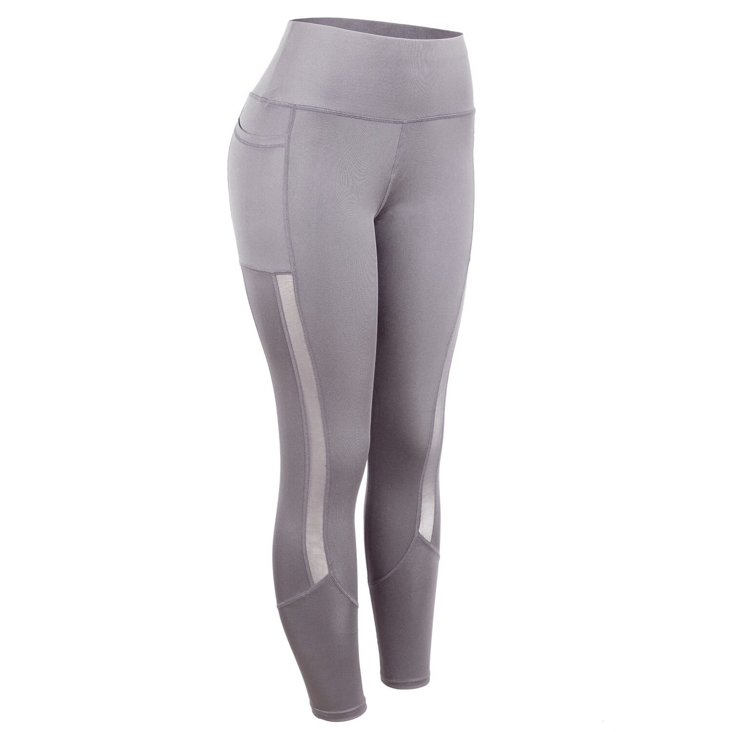 Graue Anti-Cellulite-Leggings mit Taschen, Sportbekleidung, elastisch, atmungsaktiv.