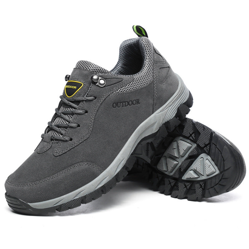 Graue Outdoor-Wanderschuhe, rutschfeste Sohle, atmungsaktives Mesh, Herren-Sportschuhe.