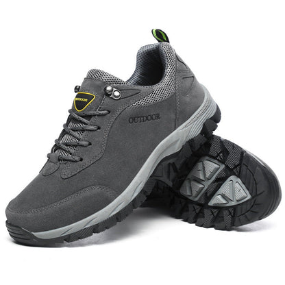 Graue Outdoor-Wanderschuhe, rutschfeste Sohle, atmungsaktives Mesh, Herren-Sportschuhe.