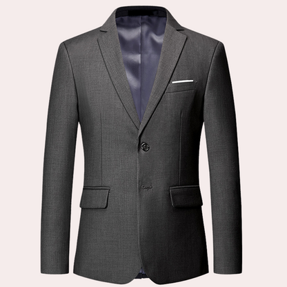 Grauer Herrenanzug, einreihig, elegantes Design, ideal für formelle Anlässe.