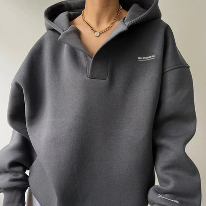 Grauer Hoodie Damen, Oversize, Baumwolle, Kette, Mode, Streetwear, Lässig, Herbstbekleidung