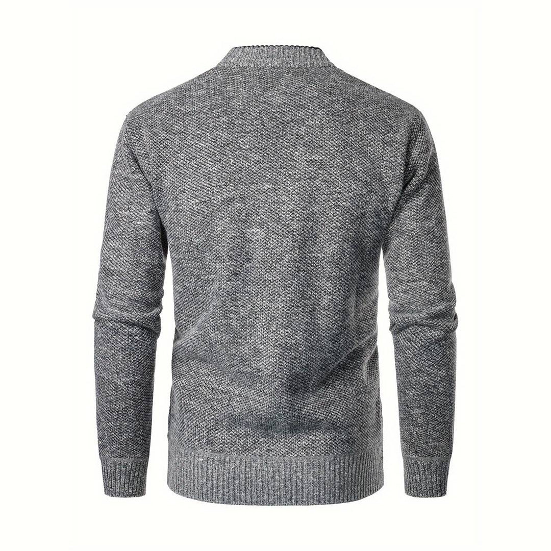 Hellgrauer Strickpullover Herren, Rückansicht, Baumwolle, modisch, warm, Wintermode.