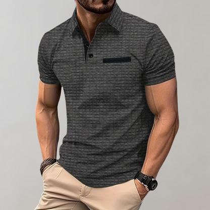 Graues Herren-Poloshirt, kurzärmelig, Baumwolle, klassischer Kragen, Freizeitmode.