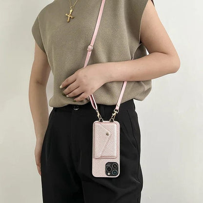 Damen mit rosa Crossbody-Handyhülle, iPhone, Samsung, modisch, praktisch, Umhängetasche.