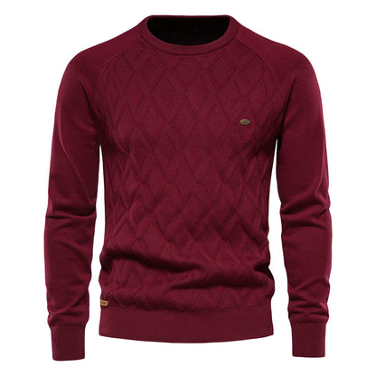 Bordeaux Herrenpullover aus Baumwolle, Zopfmuster, langärmelig, Herbst Winter Mode.