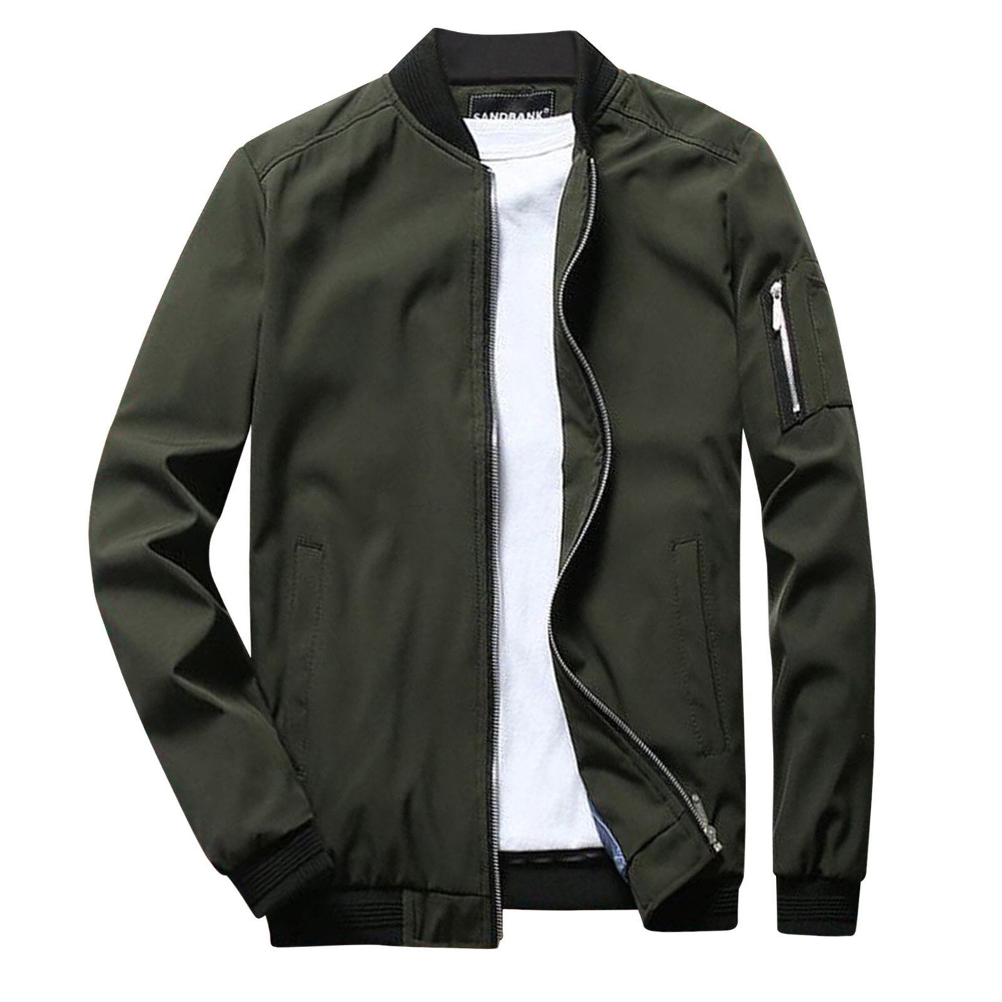 Grüne Herren-Sommerjacke, kurz, stilvoll, Reißverschluss, Bomber-Stil, Freizeitmode.