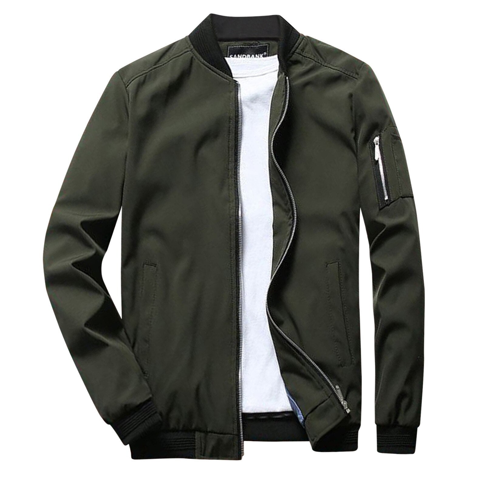 Grüne Herren-Sommerjacke, kurz, stilvoll, Reißverschluss, Bomber-Stil, Freizeitmode.
