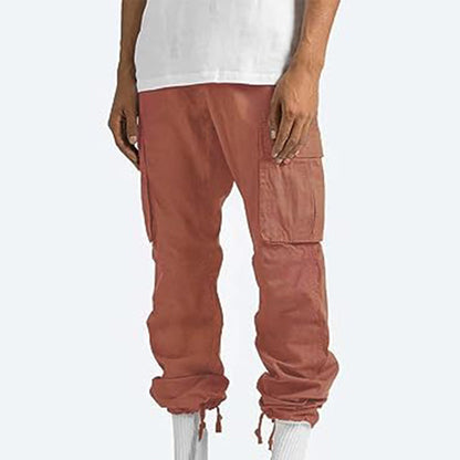 Rote Cargohose für Herren, Baumwolle, lässig, mit Taschen, modisch, bequem, Streetwear.