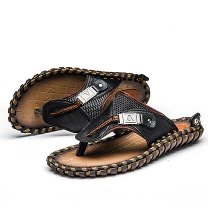 Herren-Sandalen, schwarz, Leder, Sommer, Outdoor, Strand, Größe 38-47, handgefertigt.