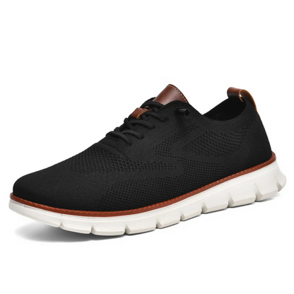 Schwarzer Herren-Sneaker, atmungsaktiv, weiße Sohle, modisch, bequem, Freizeit.