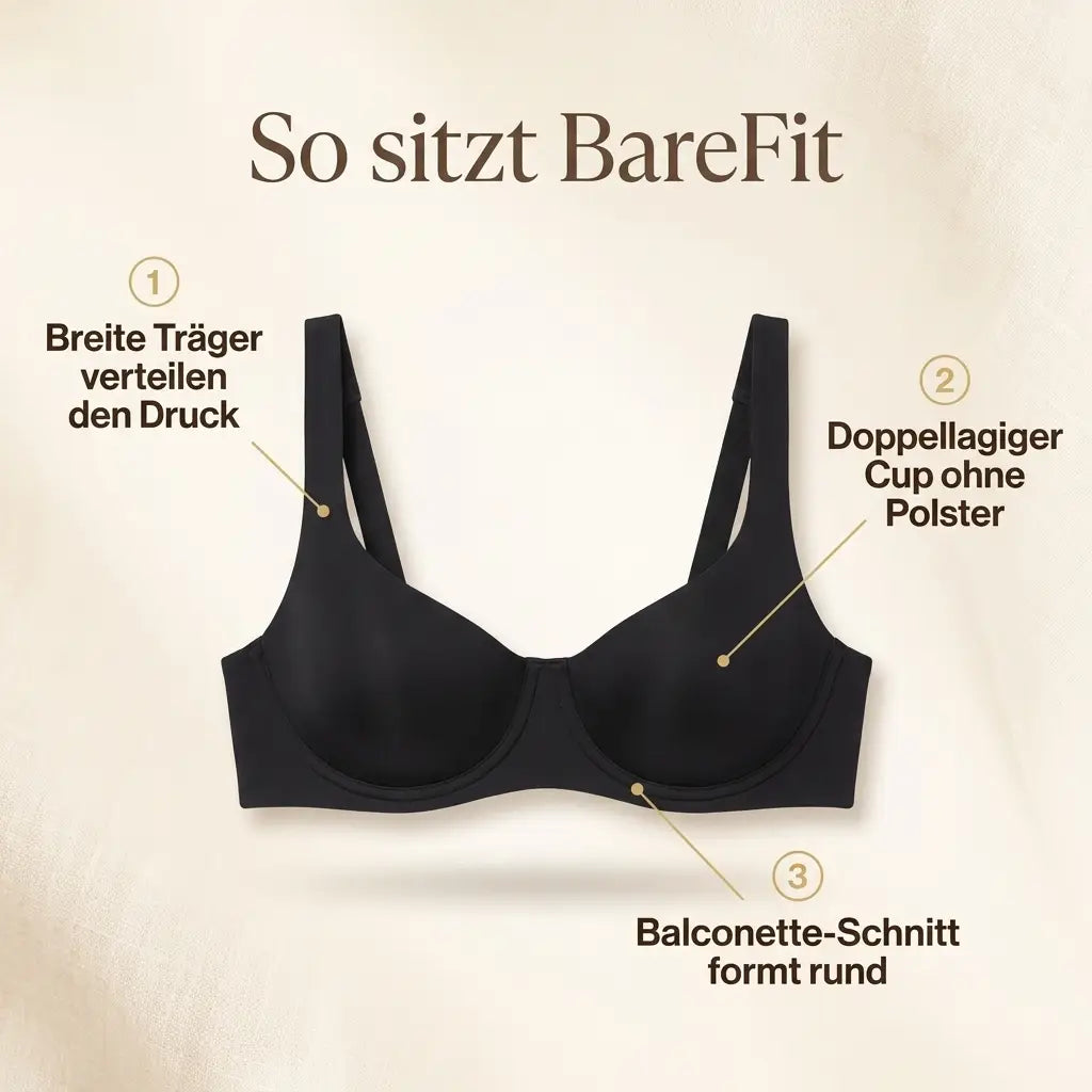 Schwarzer BH mit breiten Trägern und doppellagigem Cup ohne Polsterung