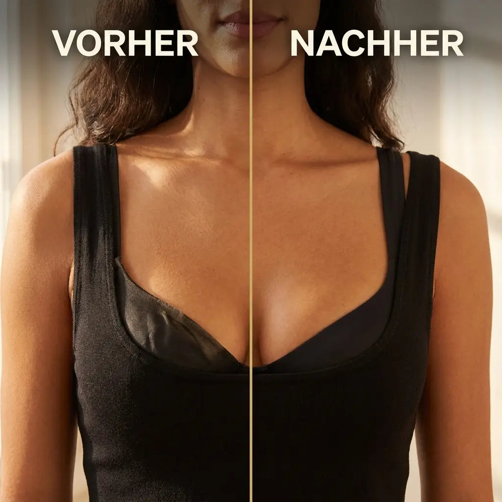 Vorher-Nachher-Vergleich mit schwarzem BH unter einem Top