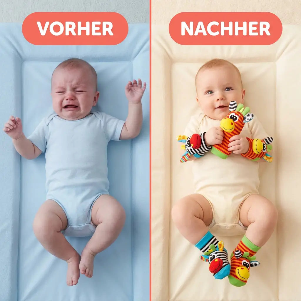 Baby Hand und Fuß Rassel Socken Set als Vergleichsbild mit Handgelenk-Rasseln und Rasselsocken