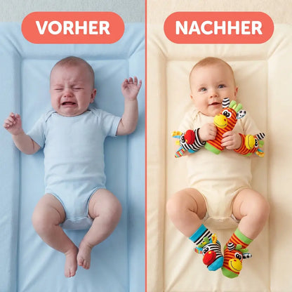 Baby Hand und Fuß Rassel Socken Set als Vergleichsbild mit Handgelenk-Rasseln und Rasselsocken