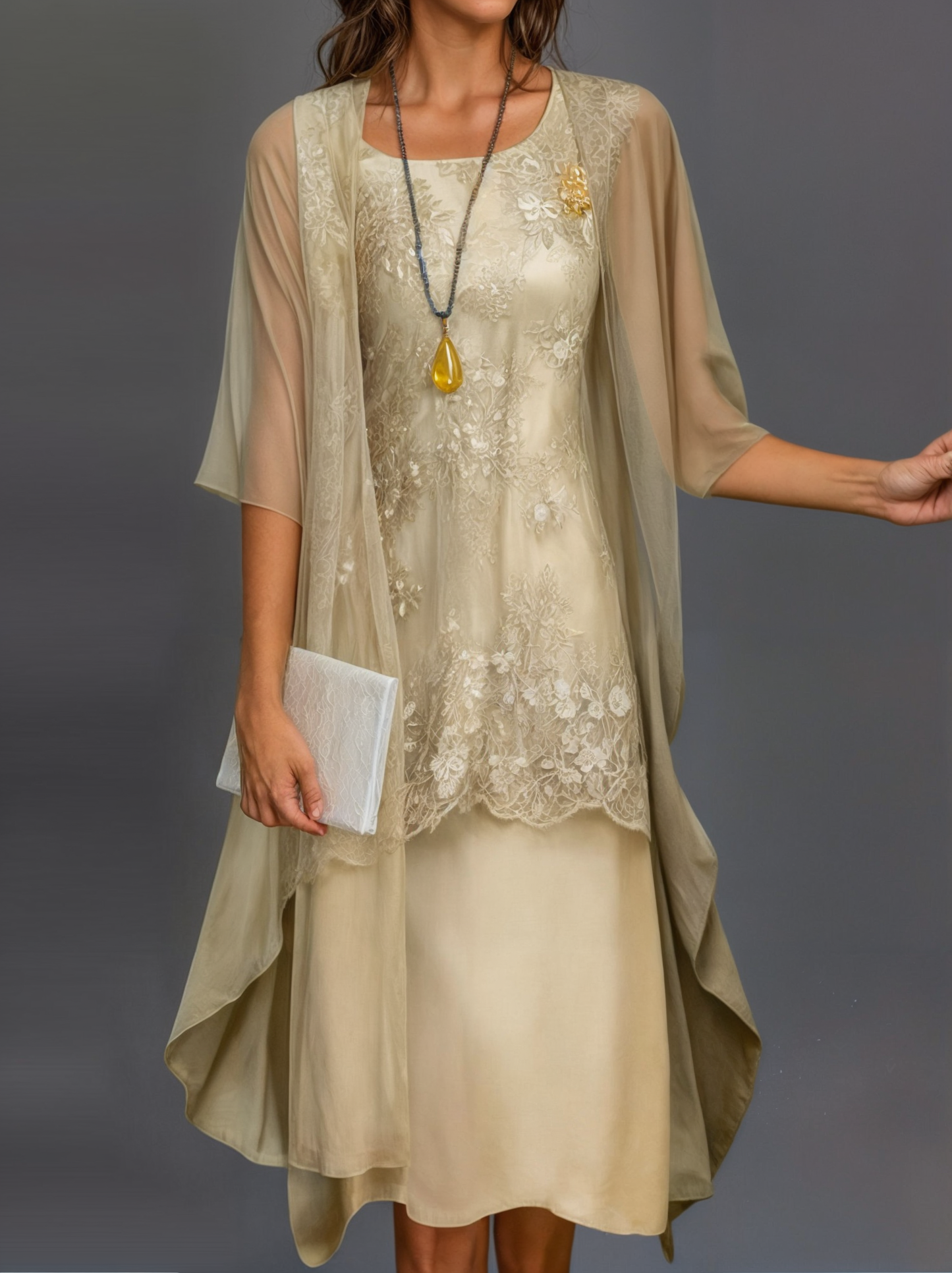 Herbstliches Stilvolles Geblümtes A-Linien Kleid mit Weste für Damen – Miray